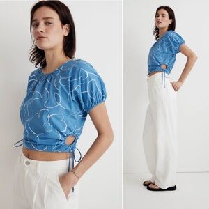 NEW Madewell Poplin Cotton Puff Sleeve Cutout Crop Top In Abstract Floral Small